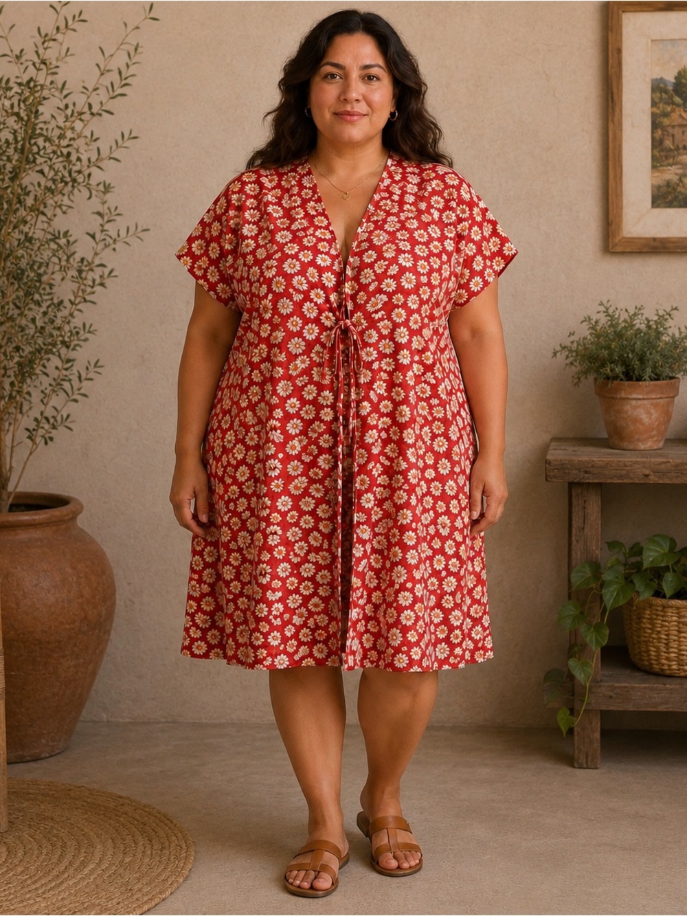 80s Blair Floral Daisey Print Vintage House Wrap Dress Sz Lg